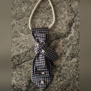 Women's Fashion Business Fun Tie w/Faux Pearl Necklace. Custom